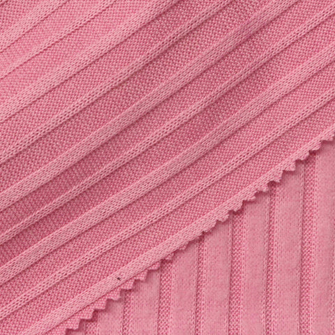 Brushed Polyester Stretch Rib Knit Fabric, 245 gsm — Pink