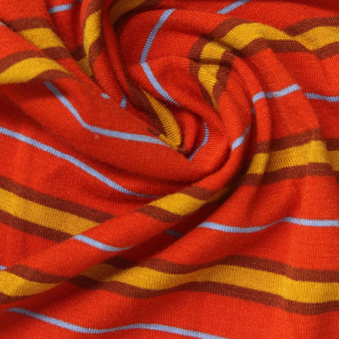 Orange Horizontal-Stripe Jersey Knit, Poly-Viscose
