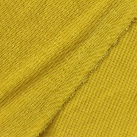 Slub Polyester Cotton Stretch Rib Knit Fabric, 190 gsm, 180 cm — Yellow