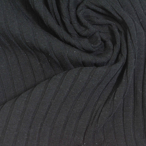 Cotton Polyester Stretch Rib Knit Fabric, 230 gsm, 130 cm — Black