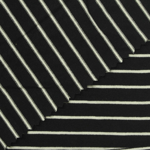 Black Horizontal-Stripe Jersey Knit, Viscose, 180 gsm, 180 cm