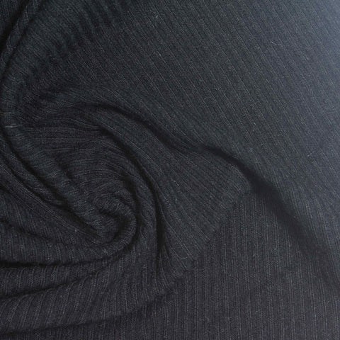 Dark Grey Pinstripe Rib Knit, Viscose, 300 gsm