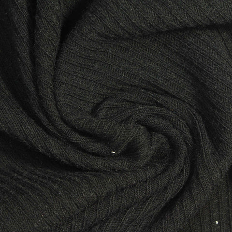 Polyester Viscose Stretch Rib Knit Fabric, 312 gsm, 147 cm — Black