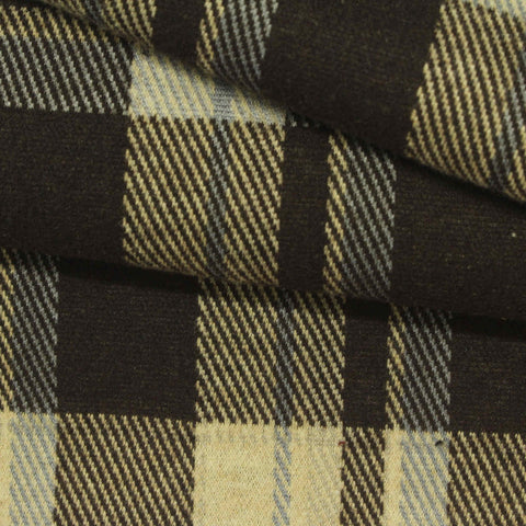 Dark Brown Bold-Plaid Interlock Knit, Poly-Viscose