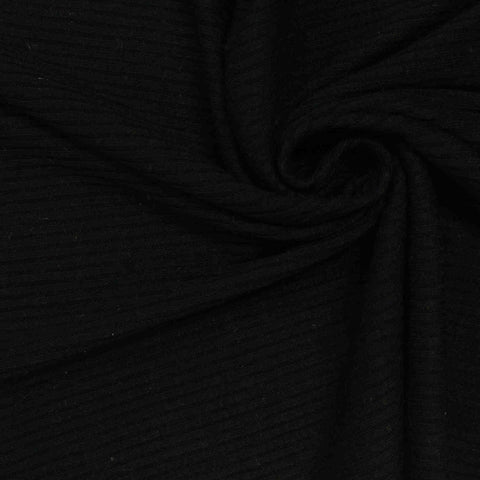 Viscose Stretch Rib Knit Fabric, 220 gsm, 120 cm — Black