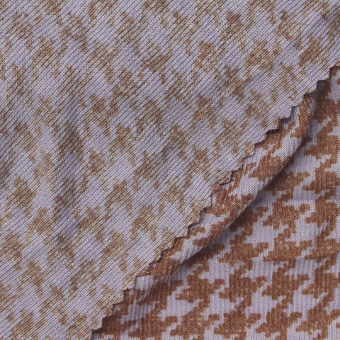 Brown Houndstooth Rib Knit, Poly-Viscose