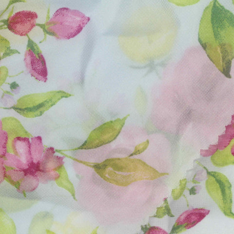 Pink Roses Chiffon, Polyester, 50 gsm