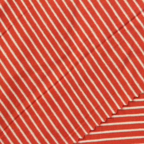 Orange Horizontal-Stripe Jersey Knit, Viscose, 290 gsm