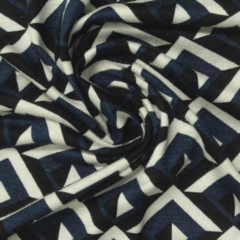 White Triangles Jersey Knit, Viscose