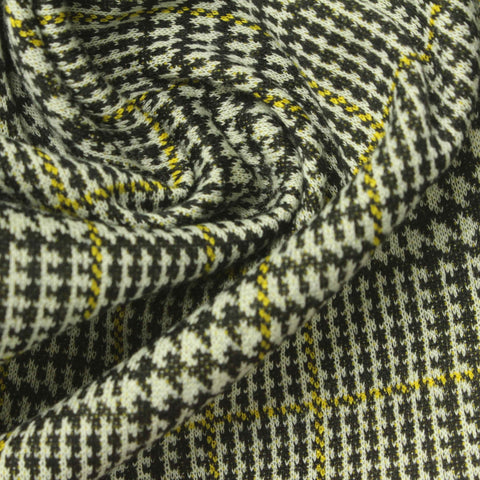 Black Houndstooth Interlock Knit, Polyester, 262 gsm