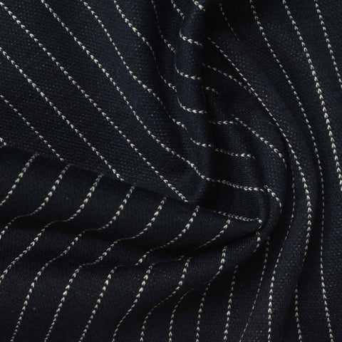White Vertical-Stripe Interlock Knit, Poly-Viscose, 290 gsm