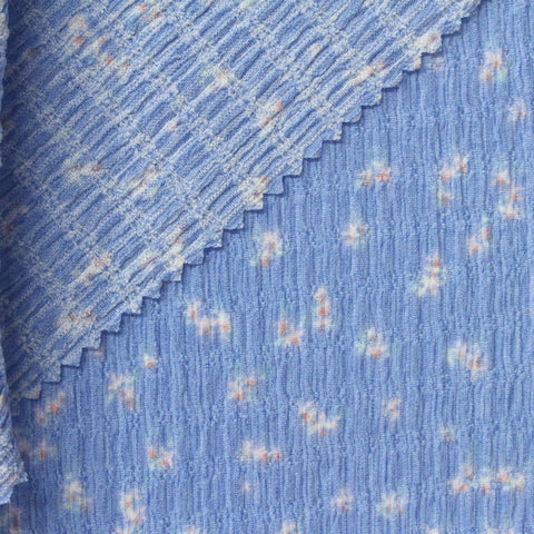 Printed Polyester Stretch Crepe Fabric, 185 gsm, 137 cm — Blue