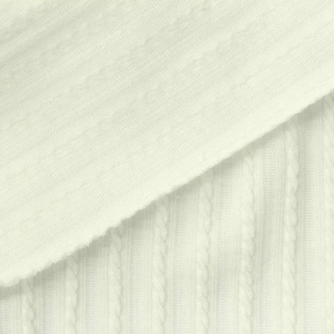 Jacquard Polyester Cotton Stretch Knit Fabric, 340 gsm, 140 cm — White
