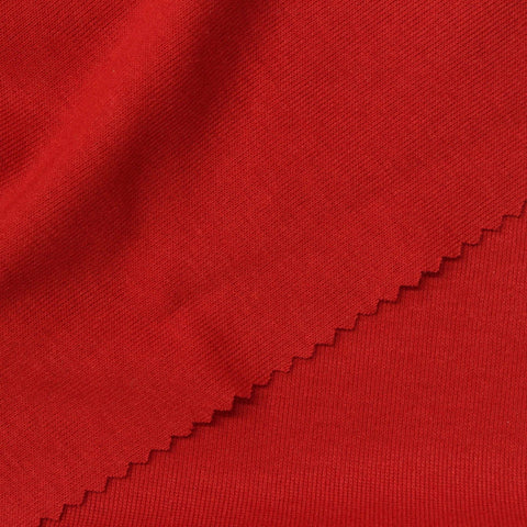 Polyester Cotton Blend Rib Knit Fabric, 205 gsm, 183 cm — Red