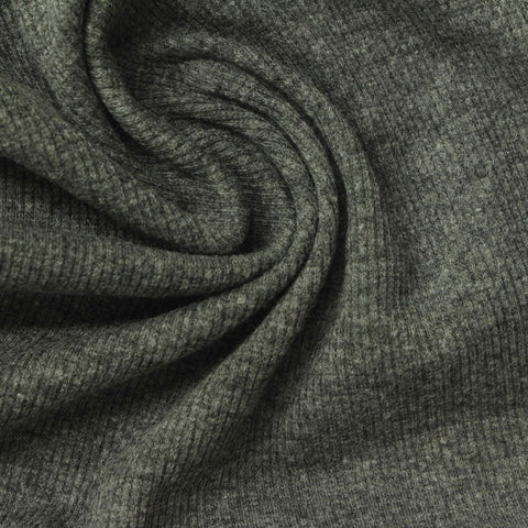 Heathered Grey Marl Rib Knit, Poly-Cotton, 270 gsm