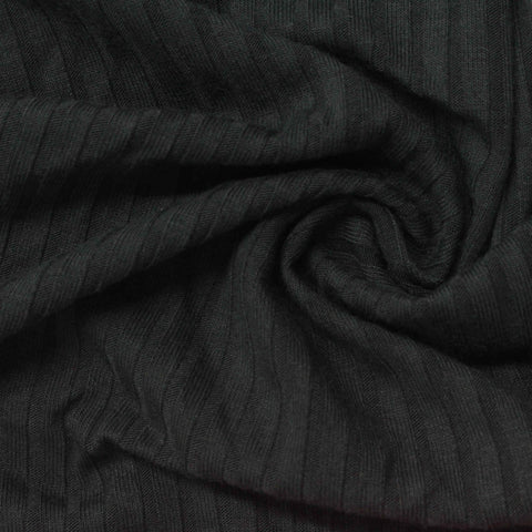 Polyester Viscose Stretch Rib Knit Fabric, 240 gsm, 155 cm — Black