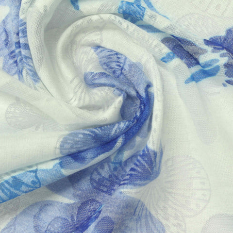 Blue Floral Knit, Cotton-Poly, 85 gsm