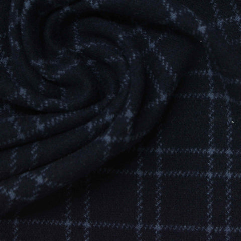 Dark Blue Check Interlock Knit, Poly-Viscose