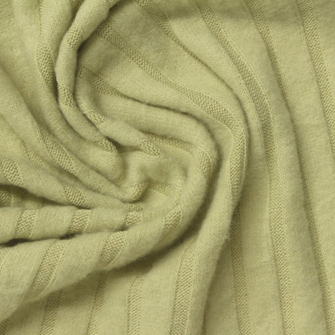 Brushed Polyester Viscose Stretch Rib Knit Fabric, 225 gsm, 155 cm — Green