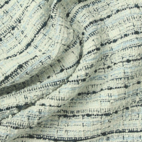 White Horizontal-Stripe Bouclé, Poly-Cotton, 255 gsm