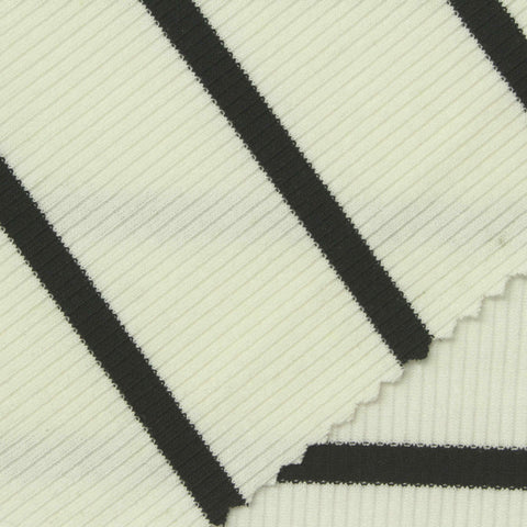 Beige Horizontal-Stripe Rib Knit, Poly-Viscose, 230 gsm