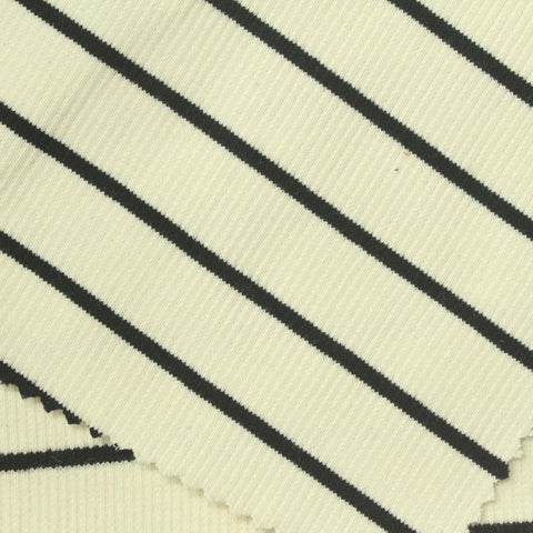Black Horizontal-Stripe Rib Knit, Cotton-Poly, 350 gsm