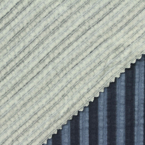 Blue Vertical-Stripe Crepe, Cotton-Nylon