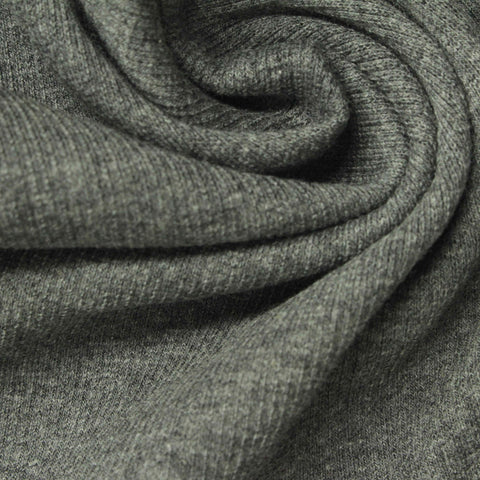 Grey Marl Rib Knit, Cotton-Poly, 415 gsm
