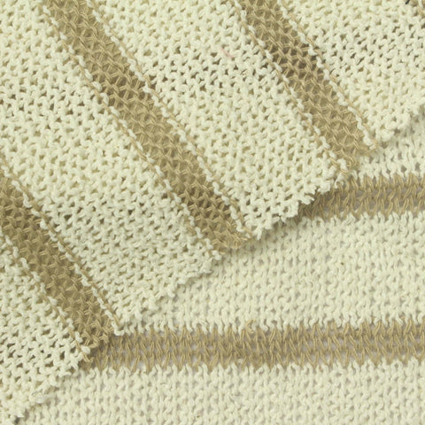 Cream Horizontal-Stripe Chunky Knit, Poly-Cotton, 300 gsm