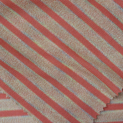 Coral Horizontal-Stripe Jersey Knit, Viscose-Nylon