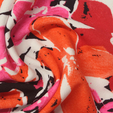 Orange Floral Linen-Look, Polyester, 260 gsm