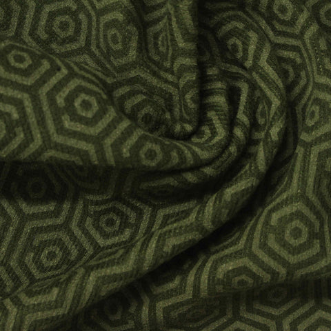 Dark Green Geometric-Hexagon Interlock Knit, Poly-Cotton