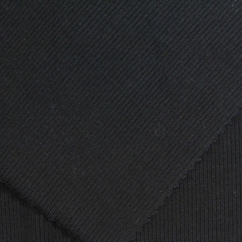 Viscose Stretch Rib Knit Fabric, 340 gsm, 135 cm — Black