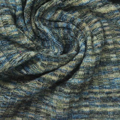 Blue Marl Rib Knit, Polyester, 270 gsm