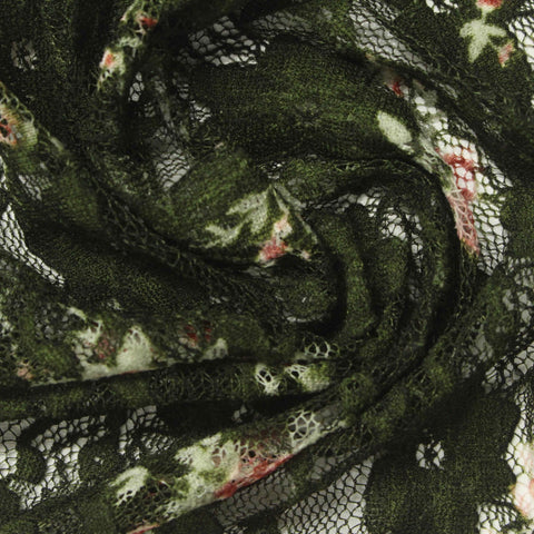 Dark Green Floral Lace, Nylon-Spandex