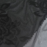 Bold Floral Flocked Polyester Stretch Mesh Fabric, 118 gsm, 160 cm — Black — photo 1