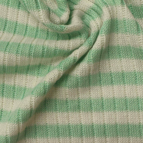 Light Green Horizontal-Stripe Rib Knit, Polyester, 200 gsm