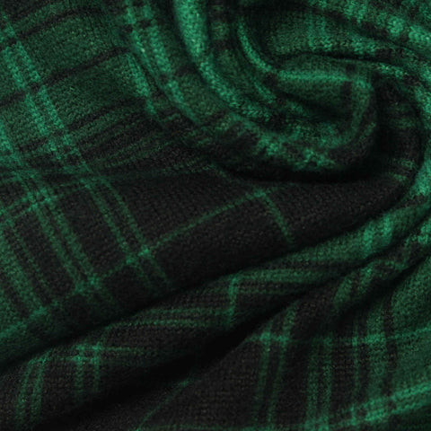 Green Plaid Chunky Knit, Polyester, 185 gsm