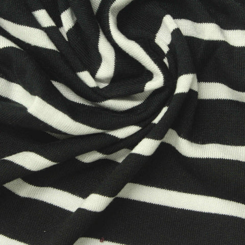 Black Horizontal-Stripe Jersey Knit, Viscose, 160 gsm, 170 cm