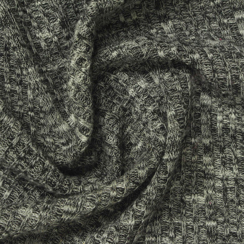 Dark Grey Marl Rib Knit, Polyester, 240 gsm