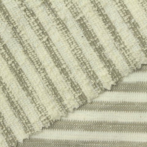 Beige Horizontal-Stripe Bouclé, Poly-Cotton