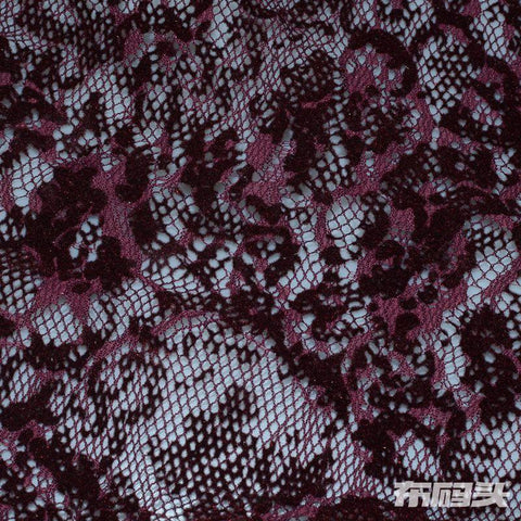 Burgundy Floral Lace, Polyester, 125 gsm