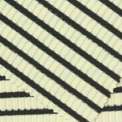 Black Horizontal-Stripe Rib Knit, Poly-Cotton, 290 gsm, 150 cm