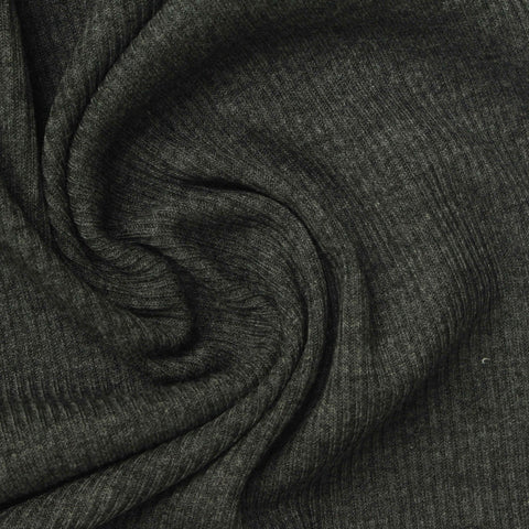 Dark Grey Marl Rib Knit, Poly-Viscose, 250 gsm