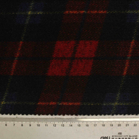 Dark Red Plaid Chunky Knit, Polyester