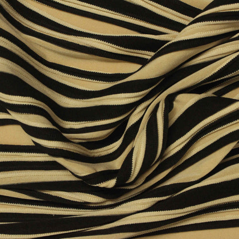 Beige Horizontal-Stripe Jersey Knit, Polyester, 245 gsm