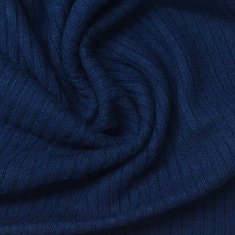 Dark Blue Rib Knit, Viscose-Poly