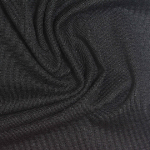 Tencel Lyocell Wool Stretch Rib Knit Fabric, 205 gsm, 150 cm — Black