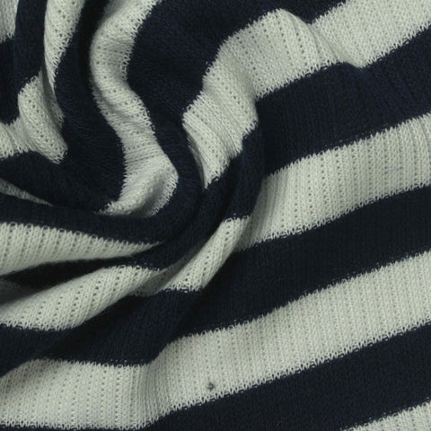 Navy Horizontal-Stripe Rib Knit, Polyester, 260 gsm