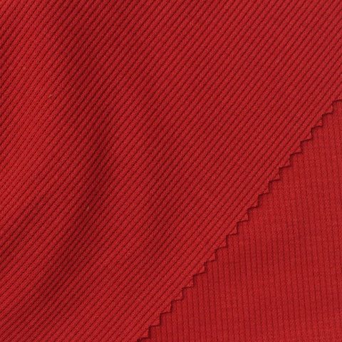 Polyester Viscose Stretch Rib Knit Fabric, 250 gsm, 140 cm — Red